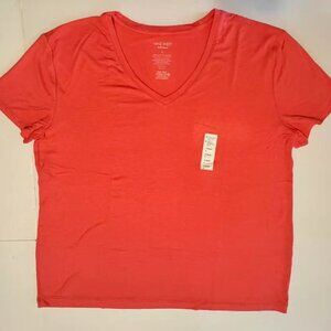 Womens T Shirt Size Large Orange Nine West Soft Spun V Neck Tee Shirt Blouse